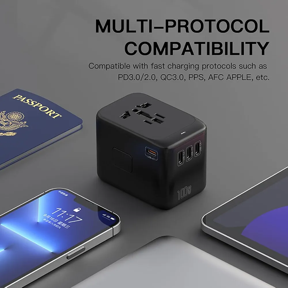 Global Travel Adapter Conversion Socket 4 Type-c and USB Fast Charge 100W Gallium Nitride GaN