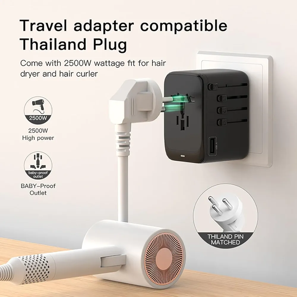 Global Travel Adapter Conversion Socket 4 Type-c and USB Fast Charge 100W Gallium Nitride GaN