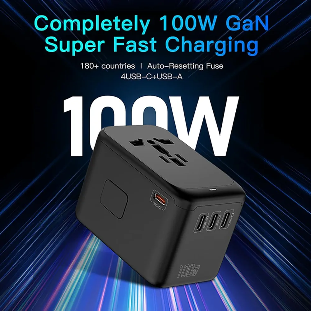 Global Travel Adapter Conversion Socket 4 Type-c and USB Fast Charge 100W Gallium Nitride GaN