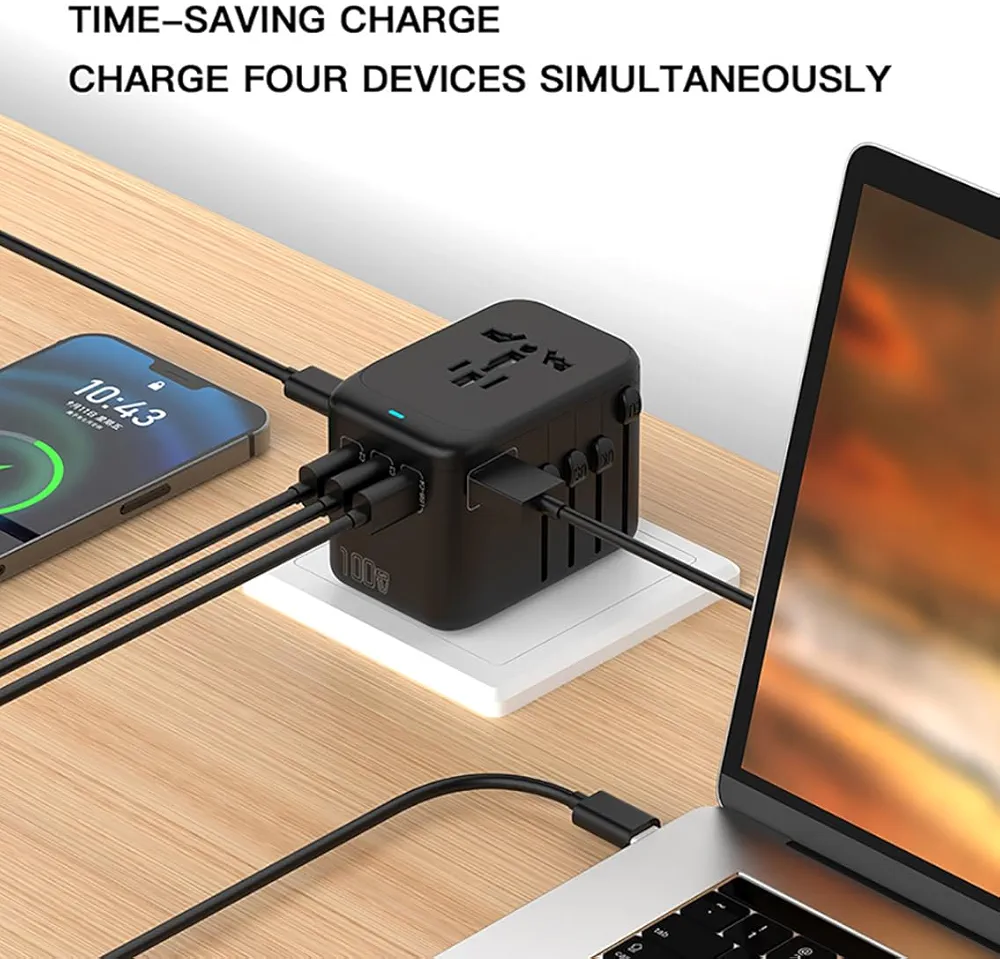 Global Travel Adapter Conversion Socket 4 Type-c and USB Fast Charge 100W Gallium Nitride GaN