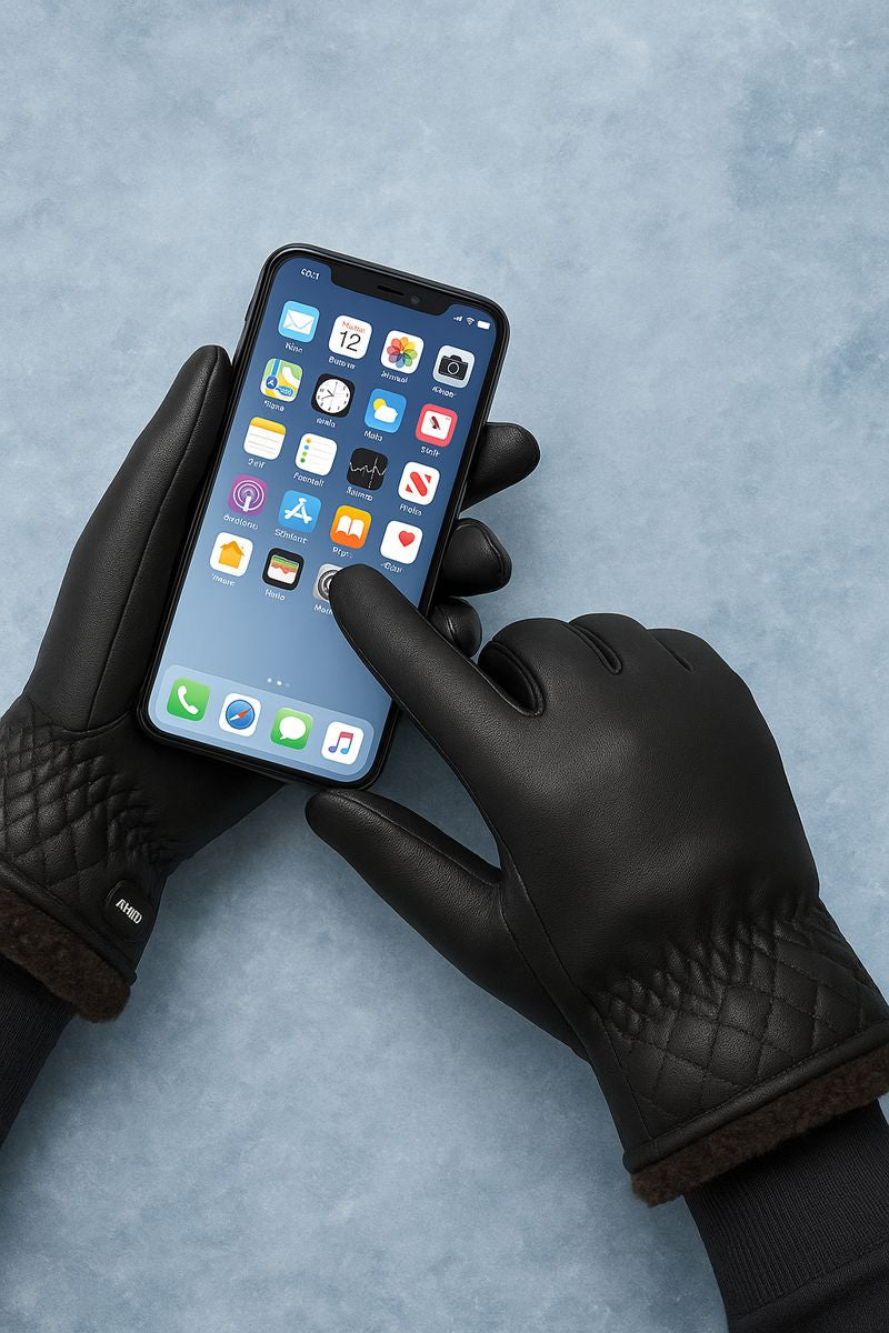 New Winter Gloves Men Women Black PU Leather Cashmere Warm Driving Gloves Mittens Touch Screen Waterproof Tactical Gloves