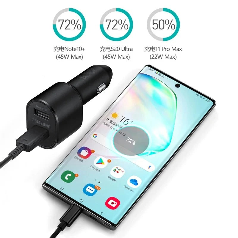 Samsung Dual Usb Car Charger 60w 45w 15w Type C Auto Chargeur Cargador For Galaxy A15 A14 A16 S24 Note20 Ultra Z Flip Fold 5
