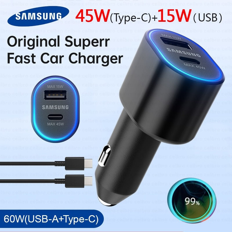 Samsung Dual Usb Car Charger 60w 45w 15w Type C Auto Chargeur Cargador For Galaxy A15 A14 A16 S24 Note20 Ultra Z Flip Fold 5