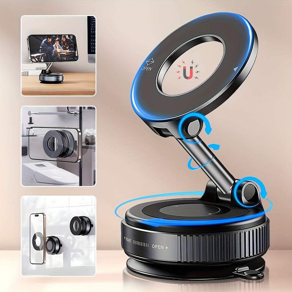 K007 Strong Magnetic Car Phone Holder Foldable Design 360° Adjustable Vacuum Mount for Car/Desk/Bathroom/Universal Use