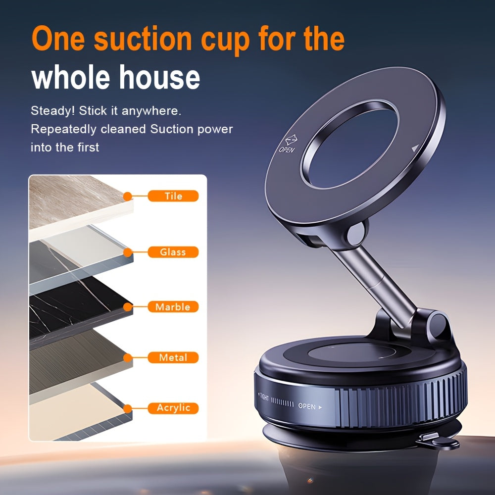 K007 Strong Magnetic Car Phone Holder Foldable Design 360° Adjustable Vacuum Mount for Car/Desk/Bathroom/Universal Use