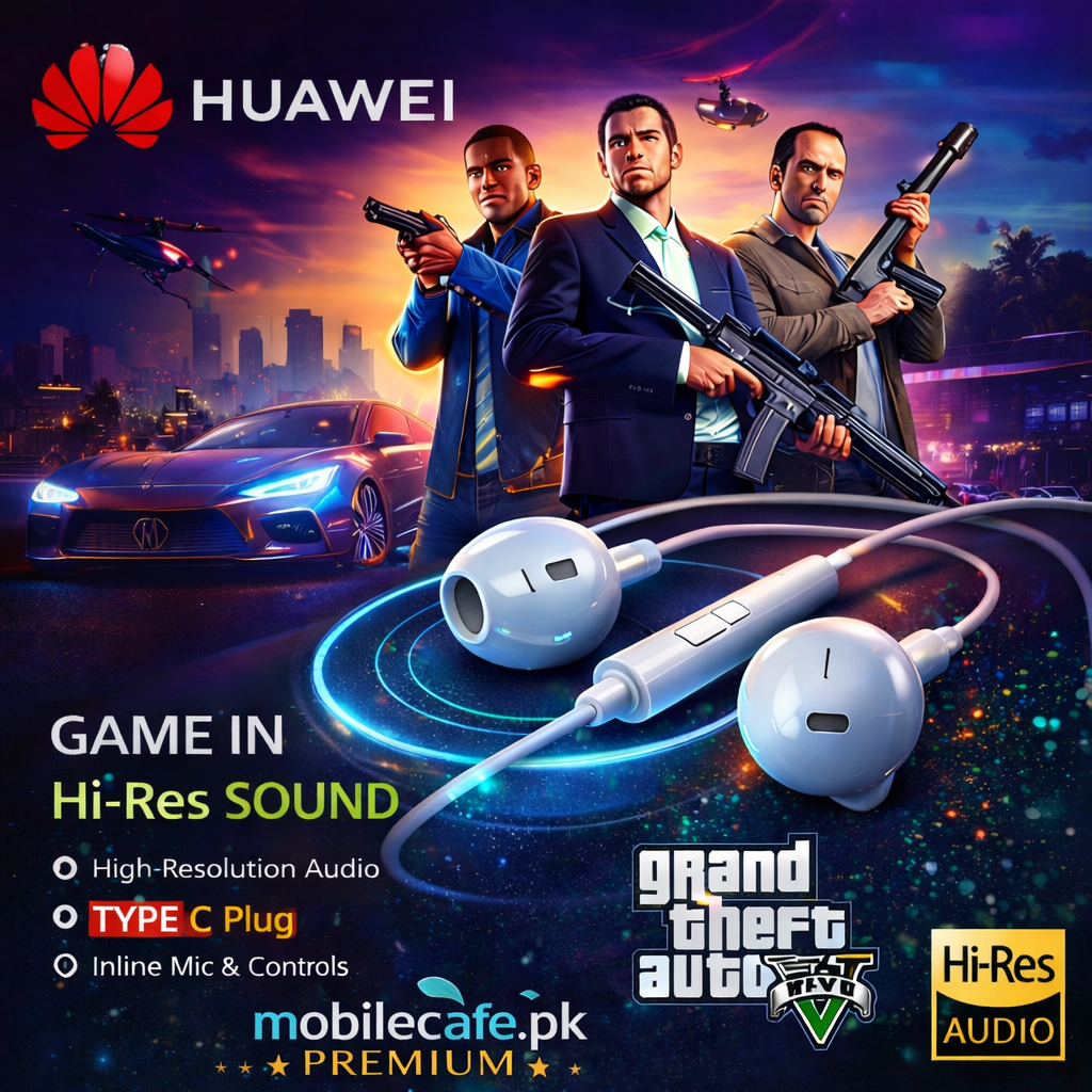 Huawei CM33 Hi-Res In-Ear Earphones with Remote Microphone & Wire Control (Type-C) make a premium photo for online selling plus creat a photo give a gaming touch - Image 3