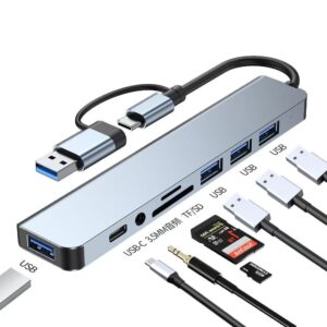 2IN1 8 PORT USB 3.0 AND 2.0 USB C TF/SD AND AUDIO
