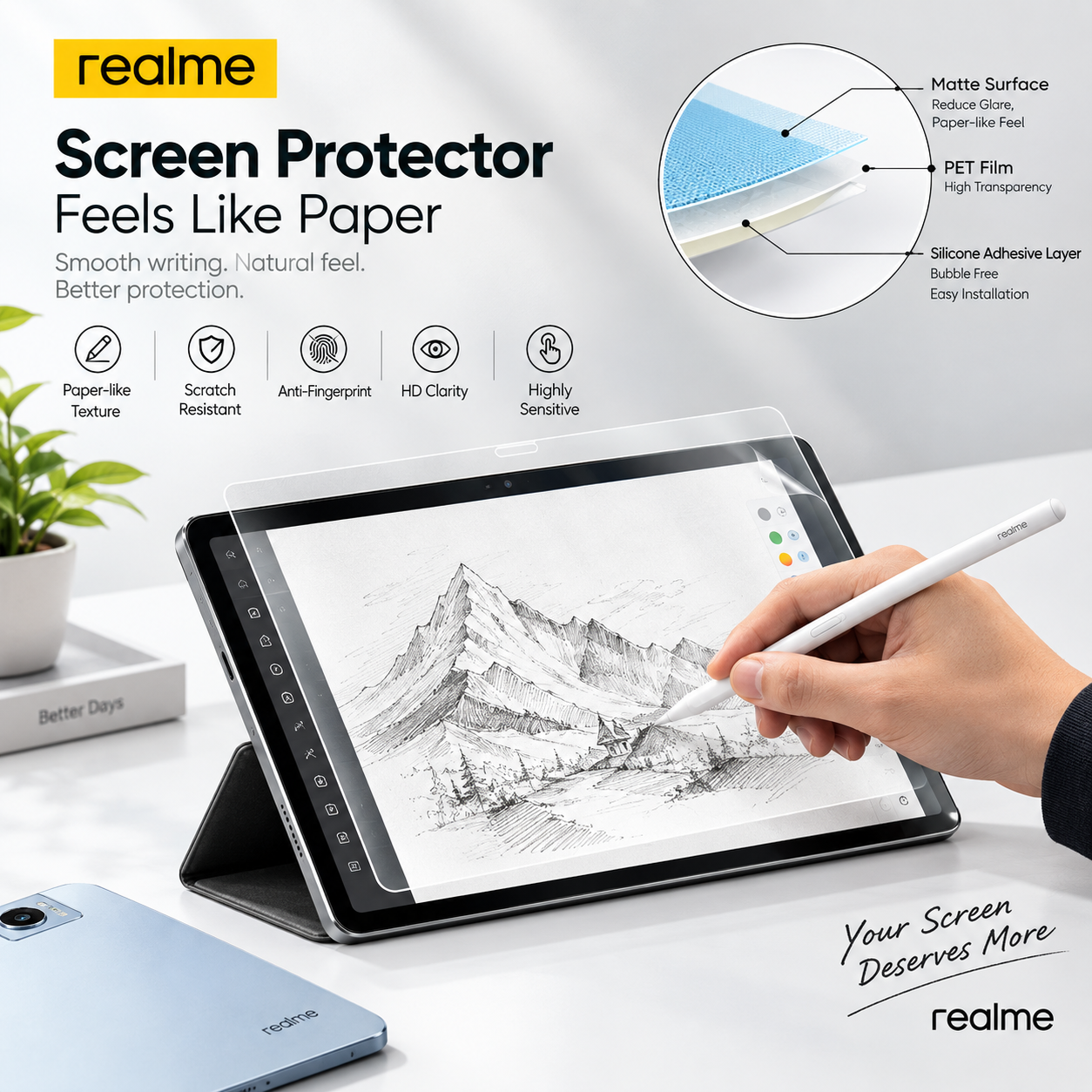 Realme Pad Paper-Like Screen Protector (2 PCS) – Matte Anti-Glare