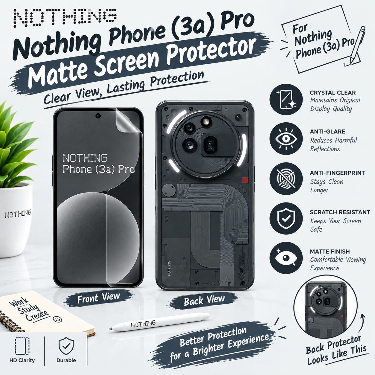 Nothing Phone 3a Pro Hydrogel Screen Protector + Back Film (Matte / Clear)