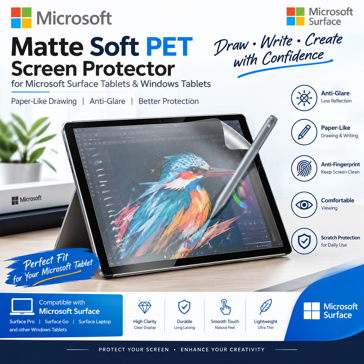 Microsoft Surface Laptop and Surface Book Paper-Like Screen Protector (2 PCS) – Matte Anti-Glare