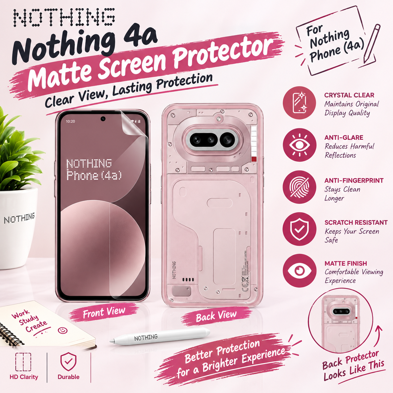 Nothing Phone 4a Hydrogel Screen Protector + Back Film (Matte / Clear)