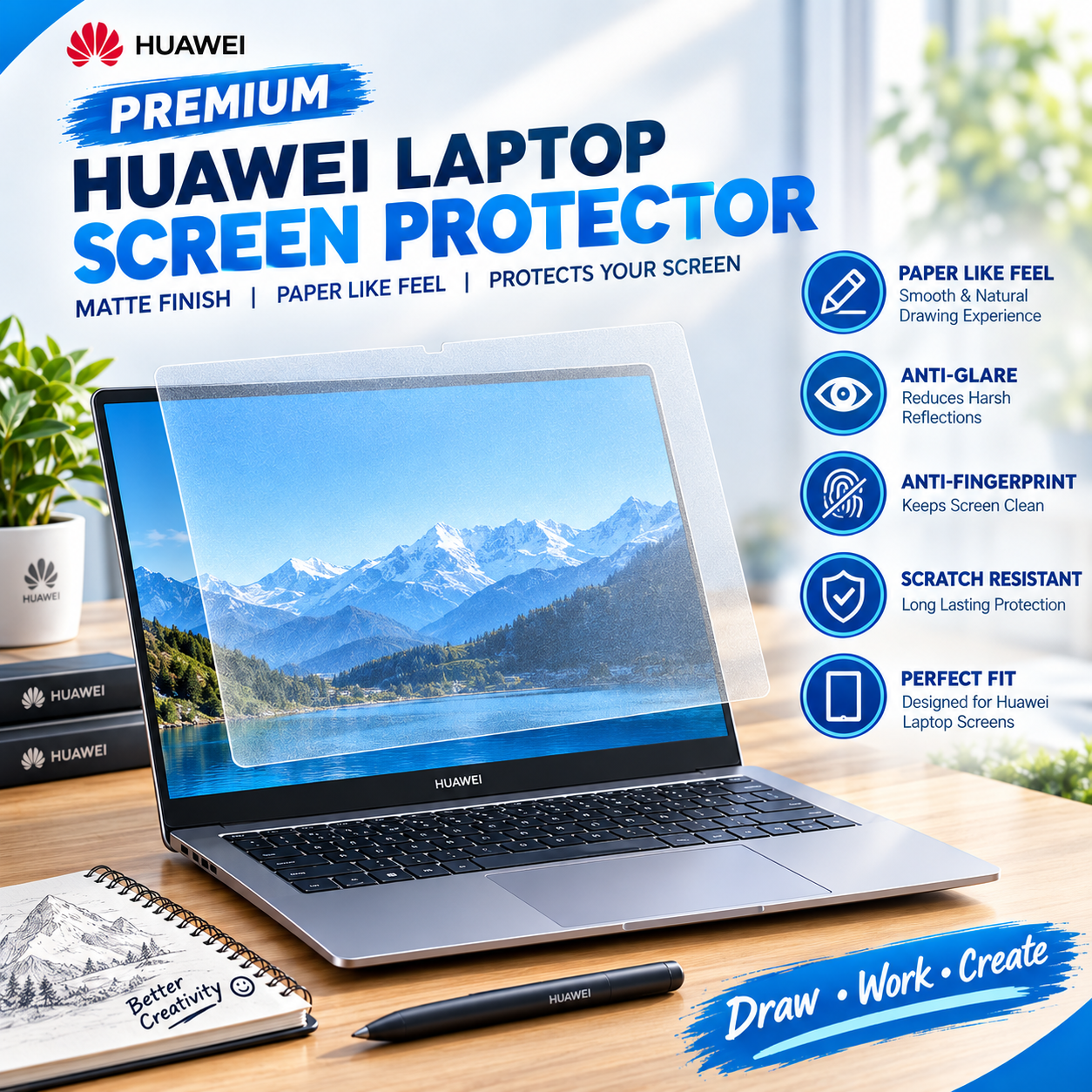 Huawei MateBook X Pro, X, 13, 14 and E Screen Protector Film (2 PCS) – Matte / Clear