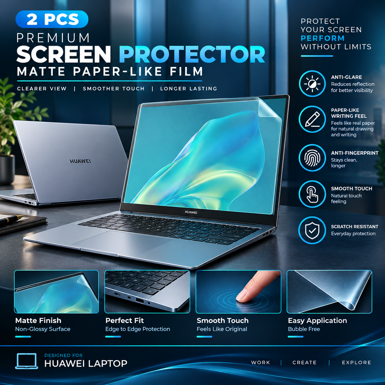 Huawei MateBook X Pro, X, 13, 14 and E Screen Protector Film (2 PCS) – Matte / Clear