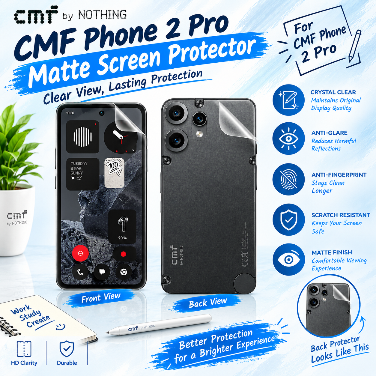 CMF Phone 2 Pro Hydrogel Screen Protector + Back Film (Matte / Clear)