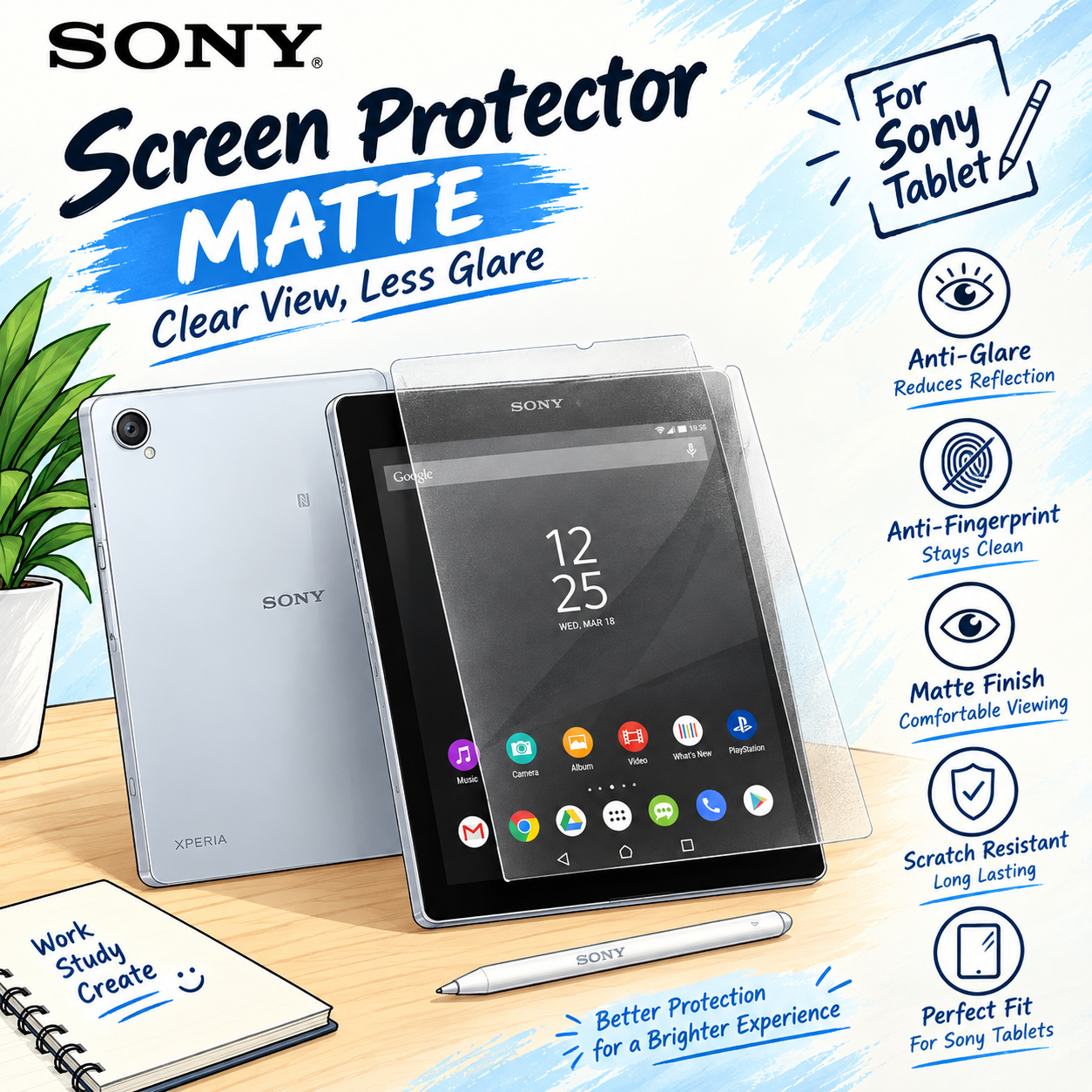 Sony Xperia Tablet Paper-Like Screen Protector (2 PCS) – Matte Anti-Glare