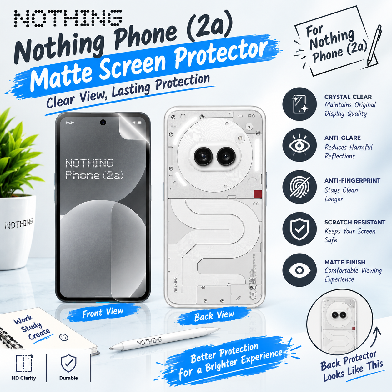 Nothing Phone 2a Hydrogel Screen Protector + Back Film (Matte / Clear)