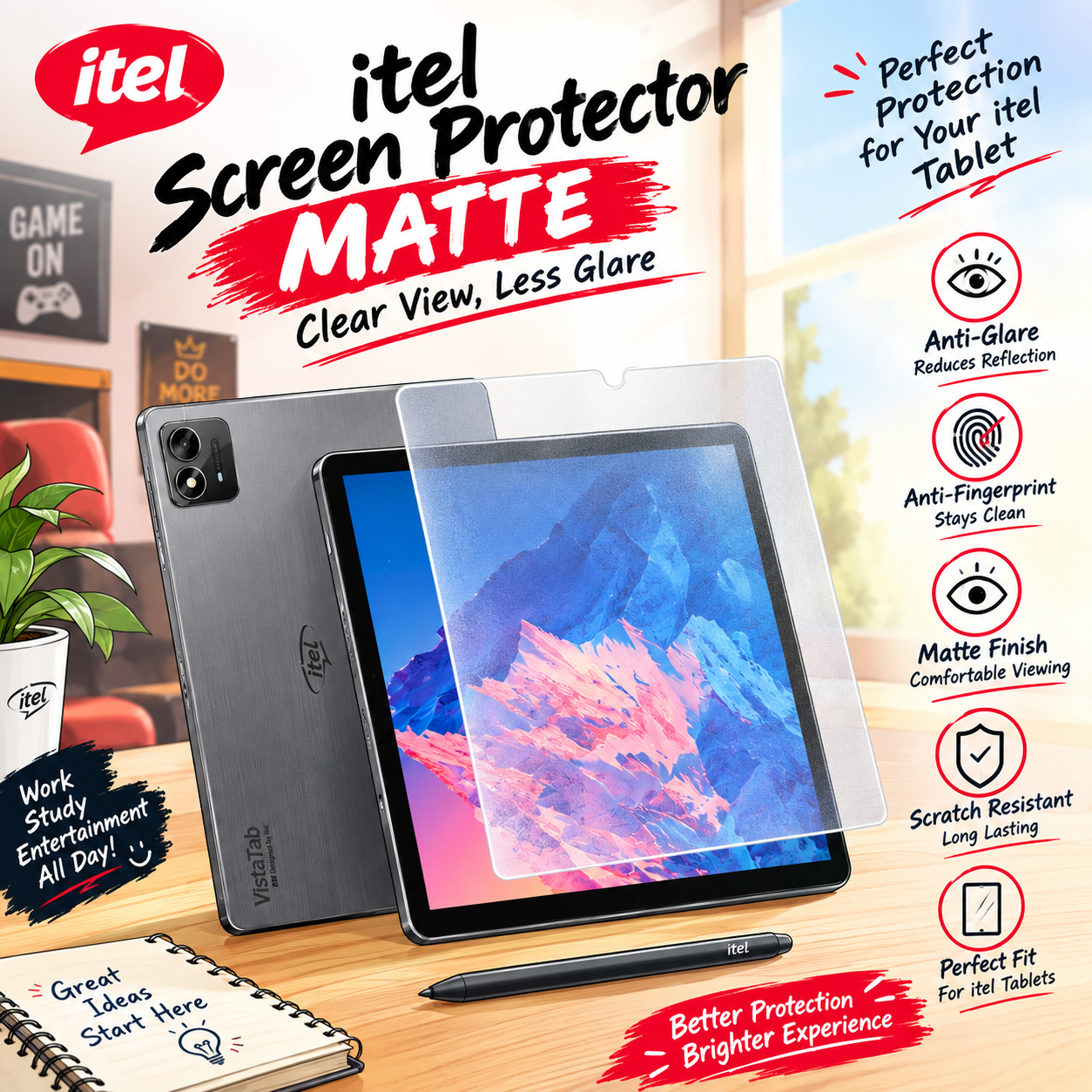 itel VistaTab and Pad Paper-Like Screen Protector (2 PCS) – Matte Anti-Glare