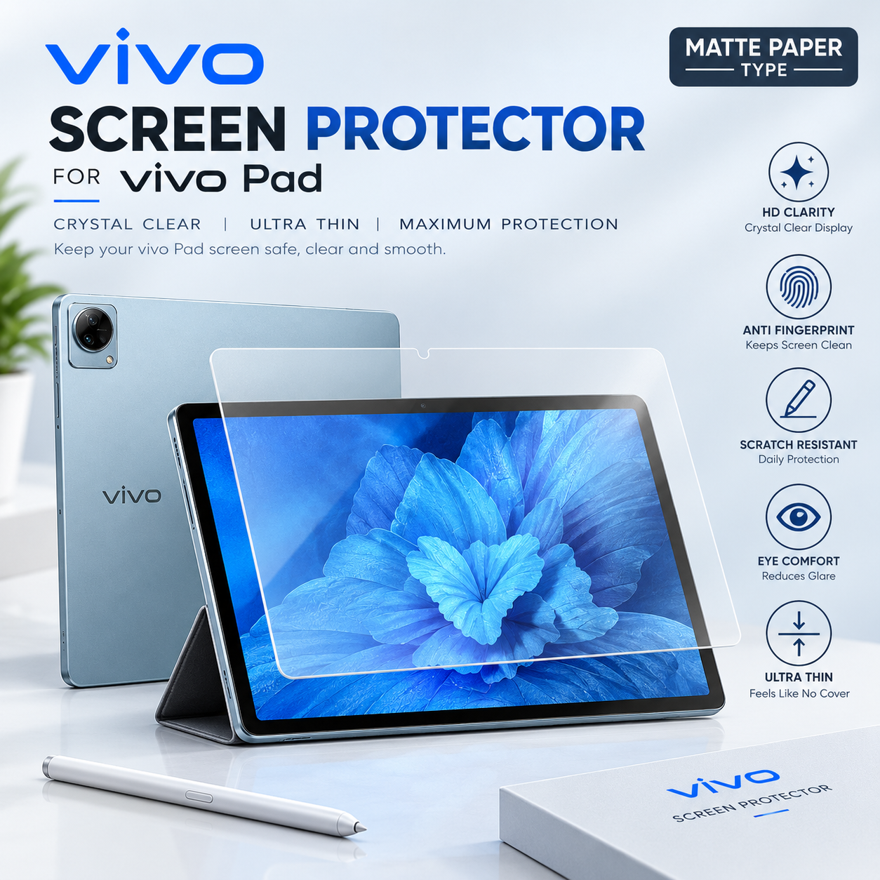 Vivo Pad and iQOO Pad Paper-Like Screen Protector (2 PCS) – Matte Anti-Glare