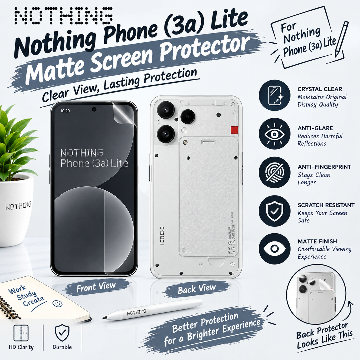 Nothing Phone 3a Lite Hydrogel Screen Protector + Back Film (Matte / Clear)