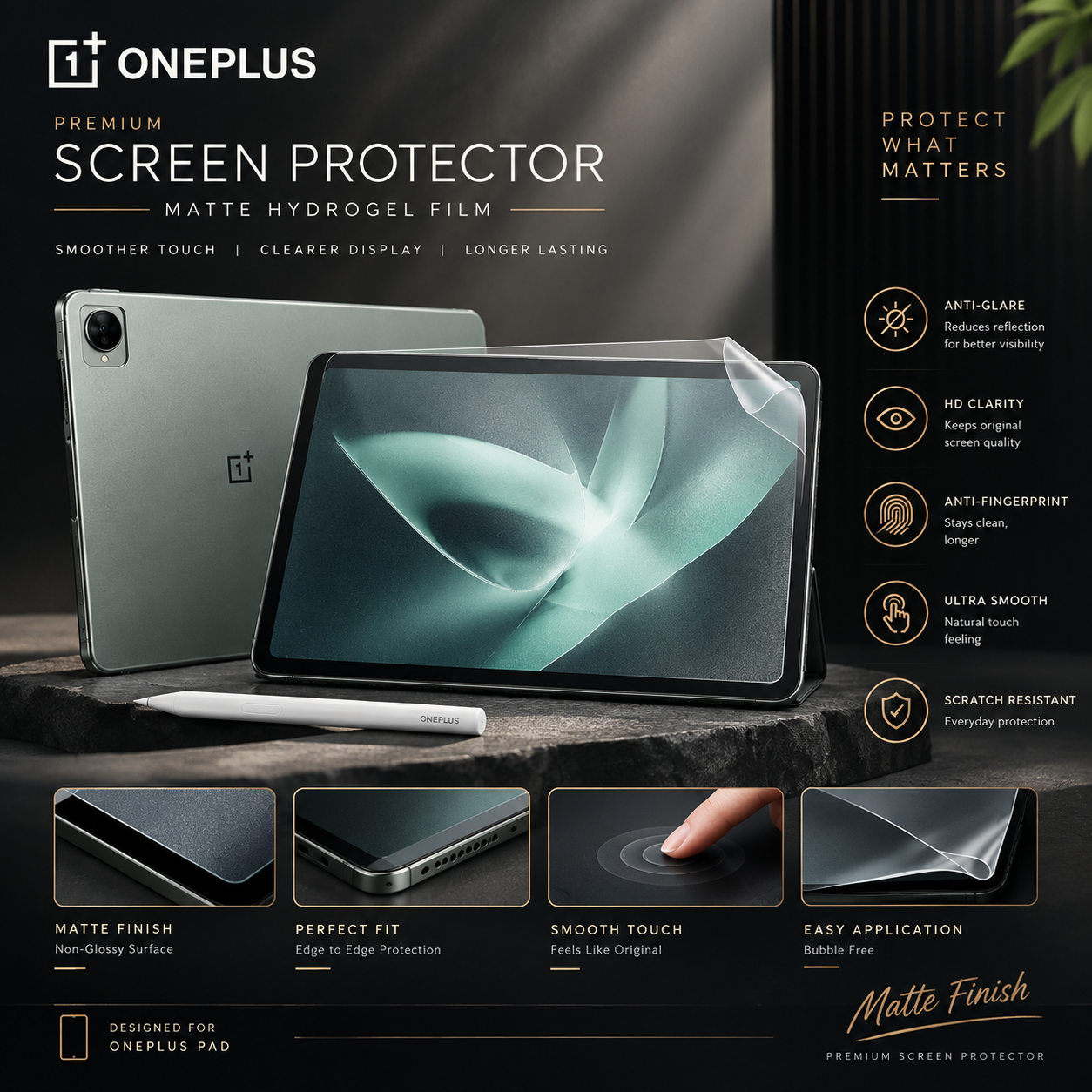 OnePlus Pad Paper-Like Screen Protector (2 PCS) – Matte Anti-Glare