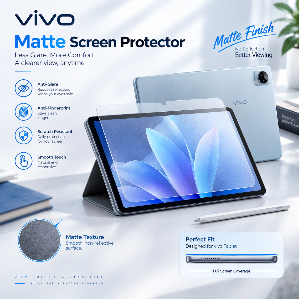 Vivo Pad and iQOO Pad Paper-Like Screen Protector (2 PCS) – Matte Anti-Glare
