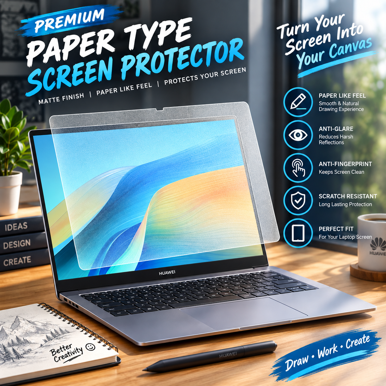 Huawei MateBook X Pro, X, 13, 14 and E Screen Protector Film (2 PCS) – Matte / Clear