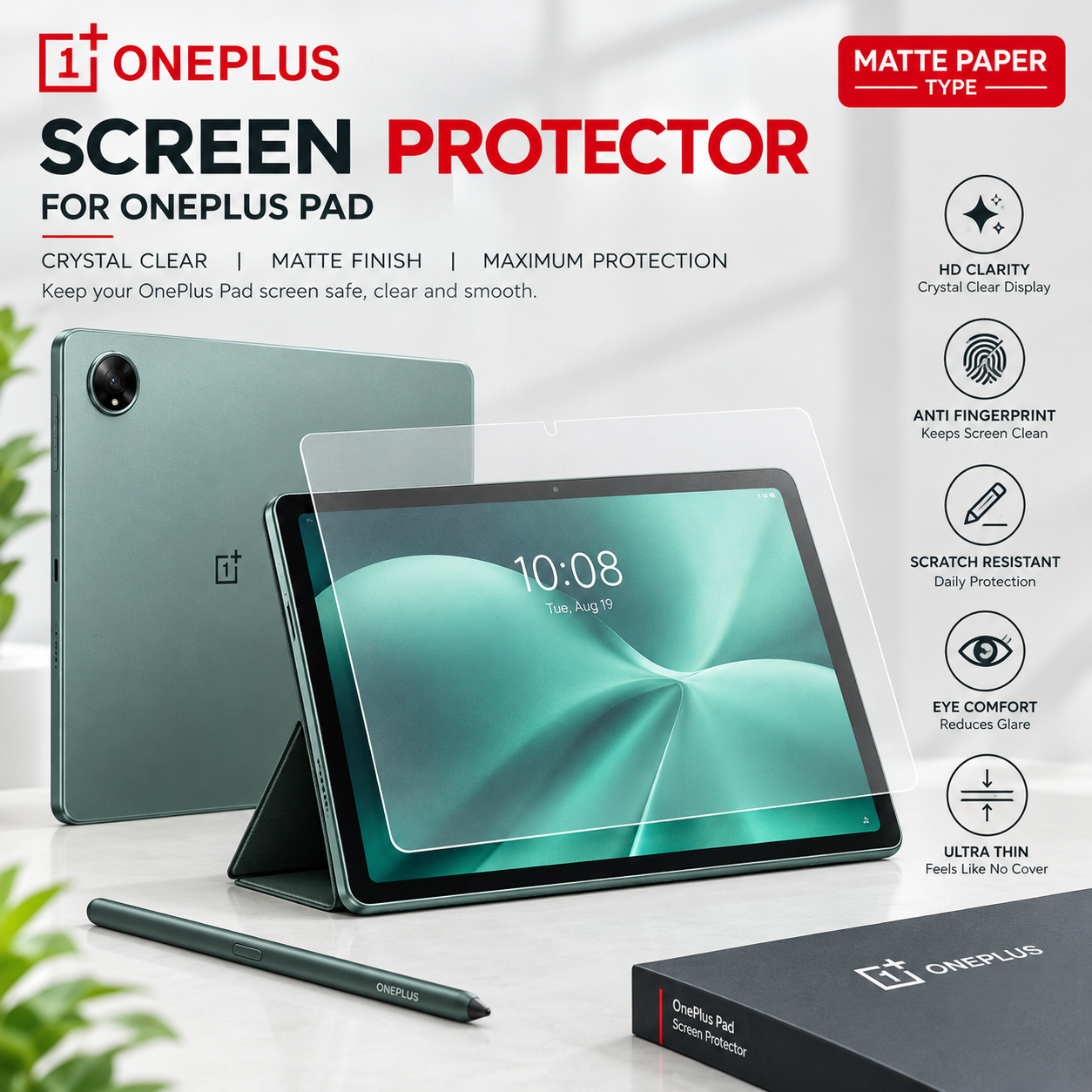 OnePlus Pad Paper-Like Screen Protector (2 PCS) – Matte Anti-Glare