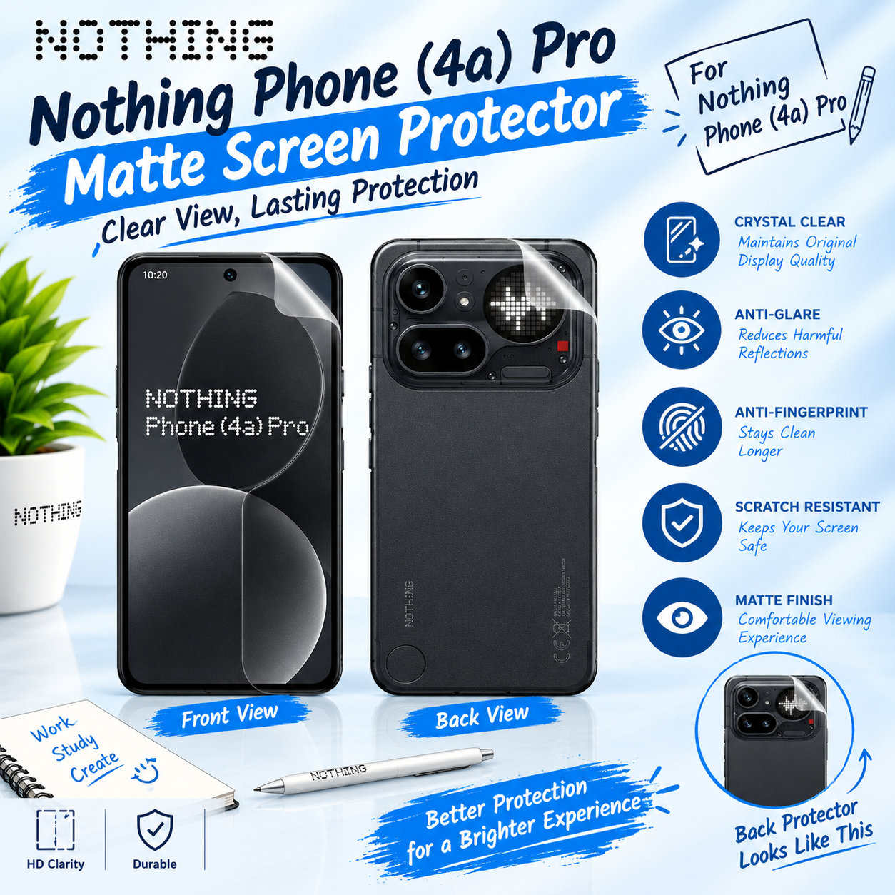 Nothing Phone 4a Pro Hydrogel Screen Protector + Back Film (Matte / Clear)