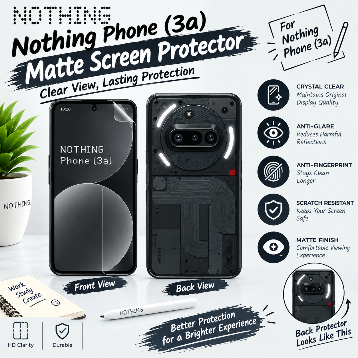 Nothing Phone 3a Hydrogel Screen Protector + Back Film (Matte / Clear)