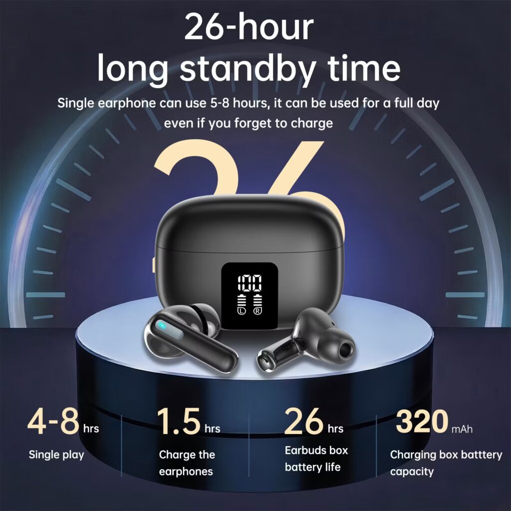 Aspor A639 ANC & ENC Wireless Earbuds 26h Total Battery Life