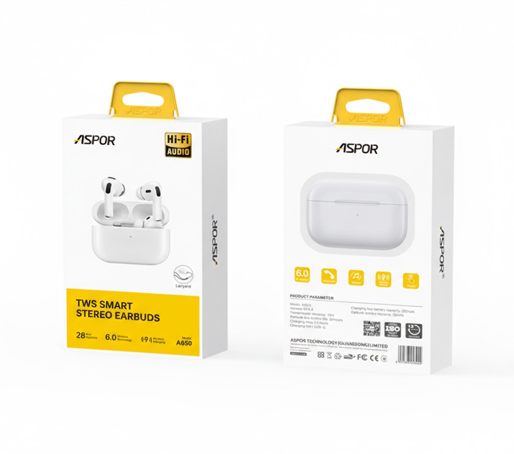 Aspor A650 Pro 3 TWS Earbuds 6.0 Connectivity wirless Charging with Lanyard