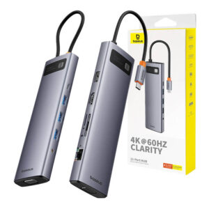 Baseus Metal Gleam Series 11-Port HUB Space Grey (Type-C to HDMI4K@60Hz*1+VGA*1+USB3.0*3+USB2.0*1+PD*1+RJ45*1+SD/TF*1+3.5mm*1)