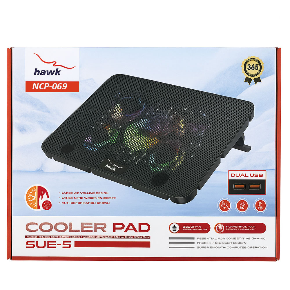HAWK 069 laptop 5 Fan cooling Pad Ergonomic Cooling Pad with Adjustable Height (Black)