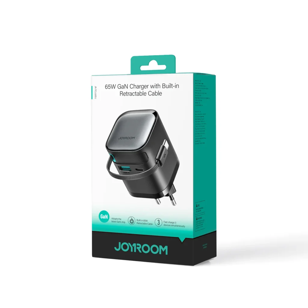 JOYROOM JR-TCL02 GaN 65W Charger with Retractable Cable-Black