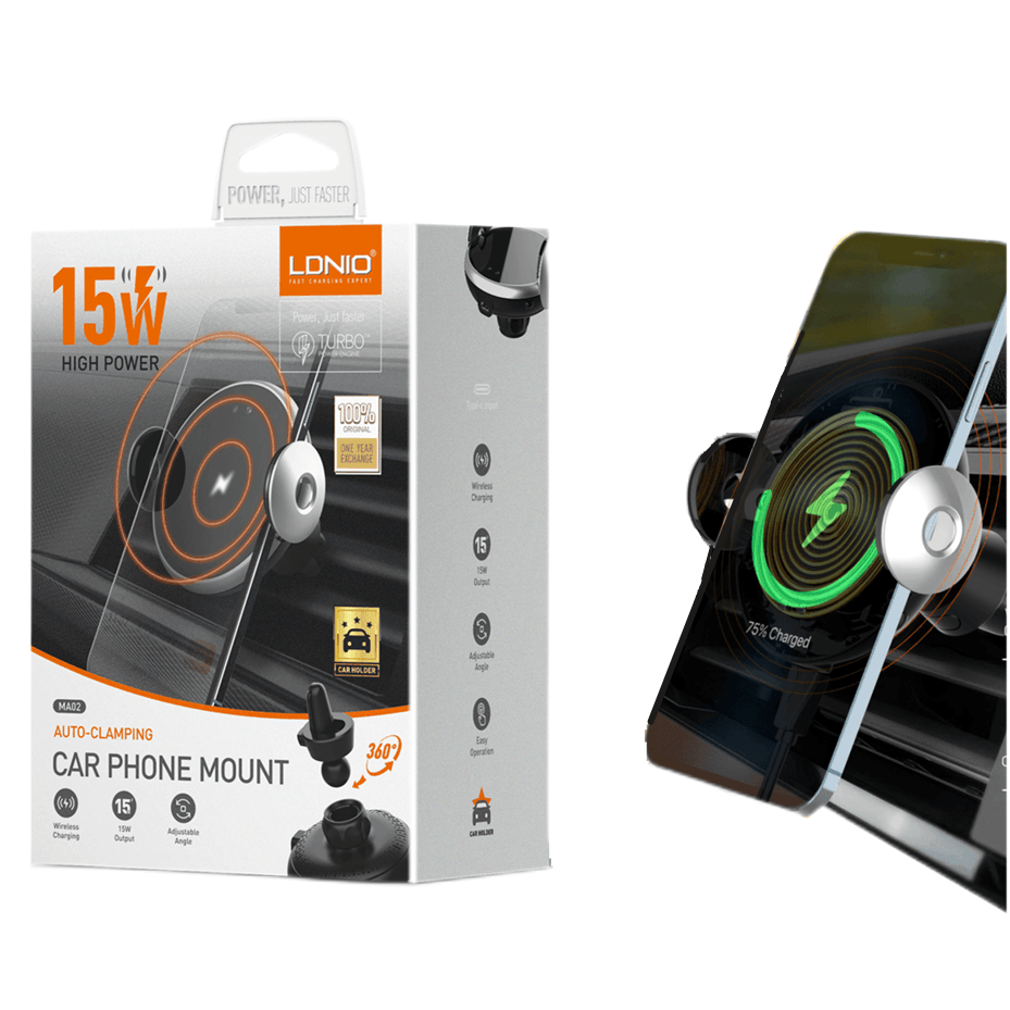 LDNIO MA02 15W Car Wireless Charger Stand – Fast Charging, Adjustable Design