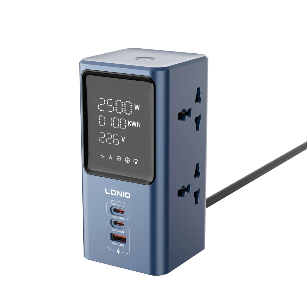 LDNIO SC2 45W 7-In-1 Ports PD Universal Power Strip Desktop Adapter – 2500W with LED