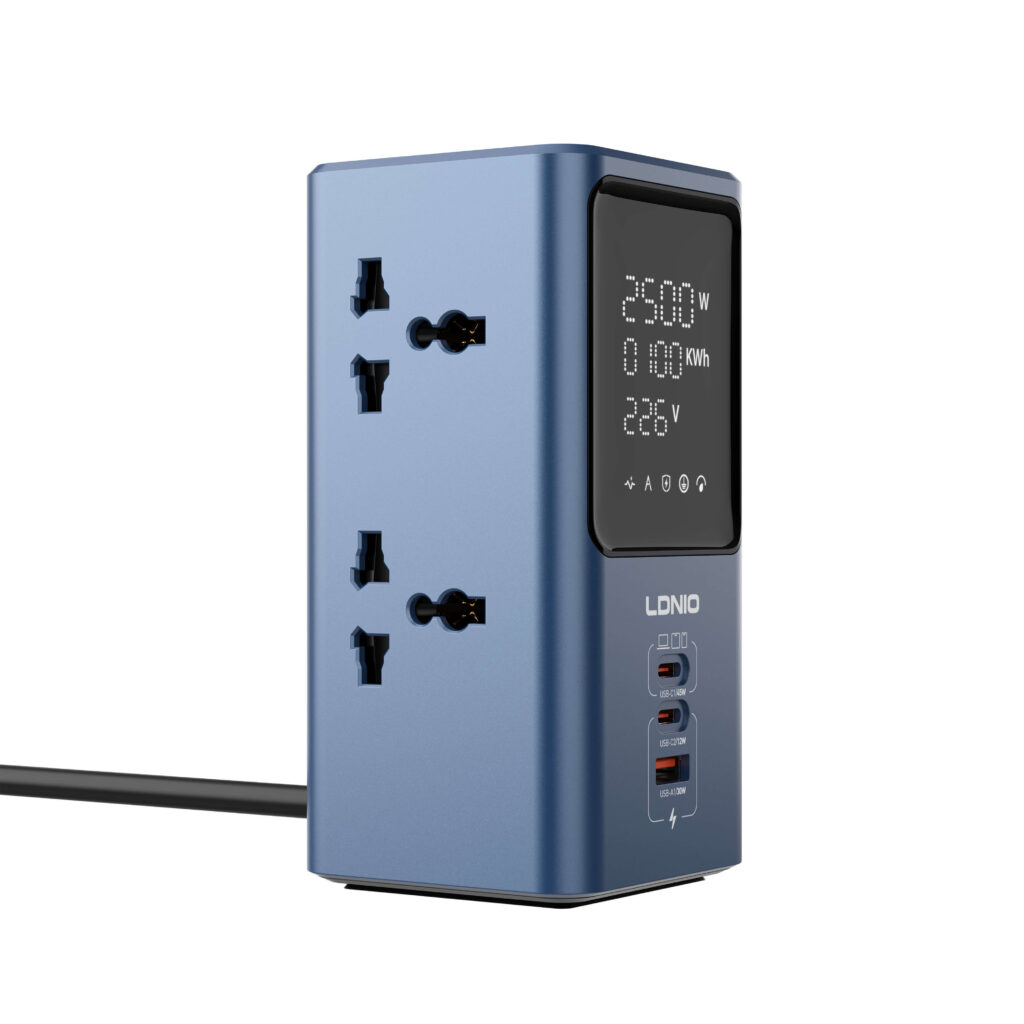 LDNIO SC2 45W 7-In-1 Ports PD Universal Power Strip Desktop Adapter – 2500W with LED