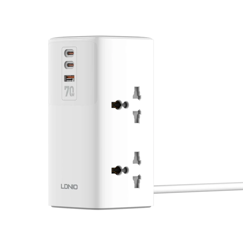 LDNIO SC4383 EU 70W SUPPER FAST CHARGING 2C + USB-A & 2500W TOWER EXTENSION POWER SOCKET