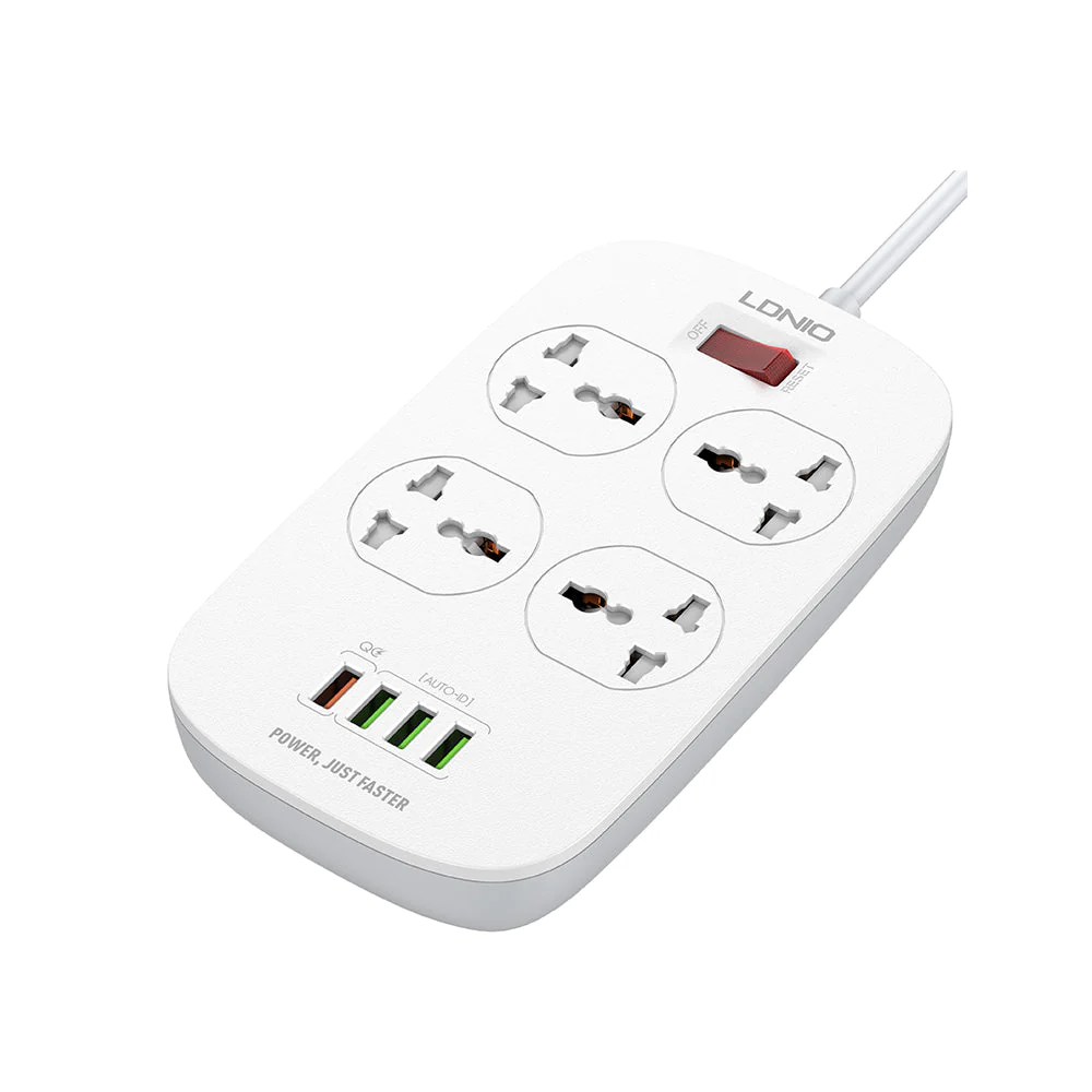 LDNIO SC4407 Fast Charging Power Strip – QC3.0 USB, Surge Protector, Universal Outlets (EU UK US)