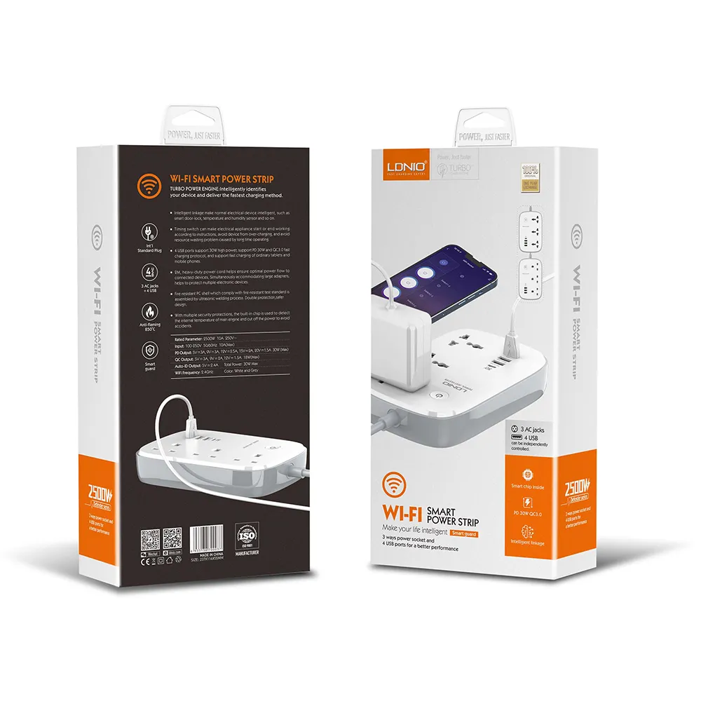 LDNIO SCW3451 WiFi Smart Power Strip – 3 Outlets, 1 PD, 1 QC 3.0, 2 Auto-ID High Output, Socket Switches Extension