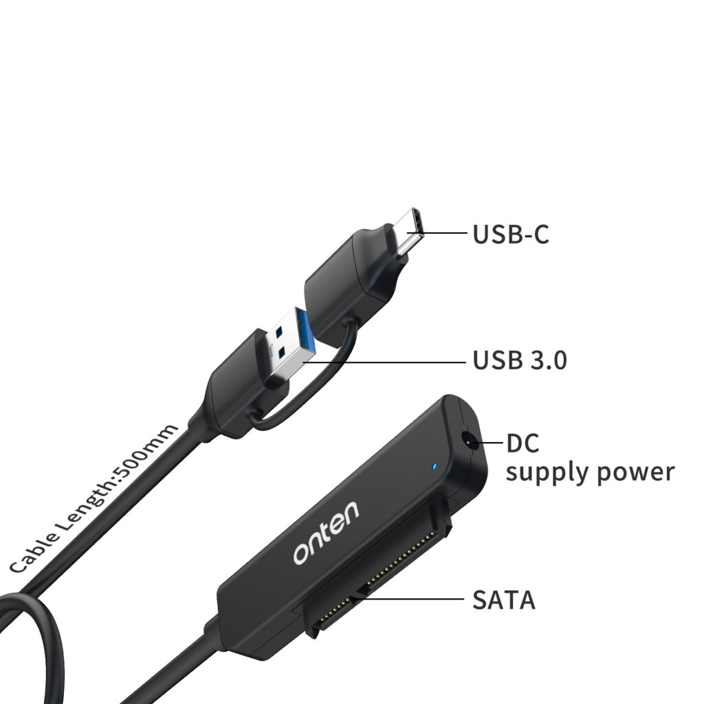 ONTEN USB-C & USB 3.0 to SATA adapter with USB 3.0 3 Ports HUB UCA312