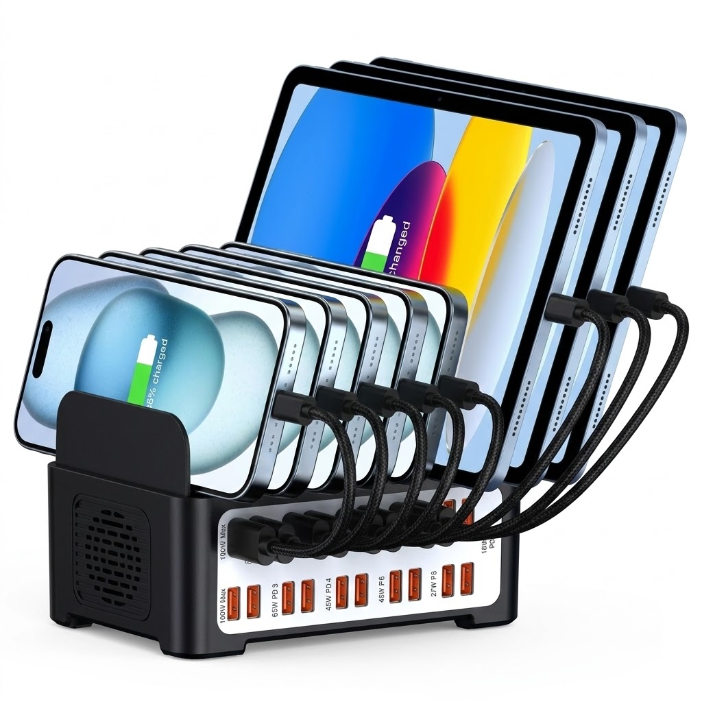 T8 120W Multi-Port Desktop Charging Dock with 20 USB Ports