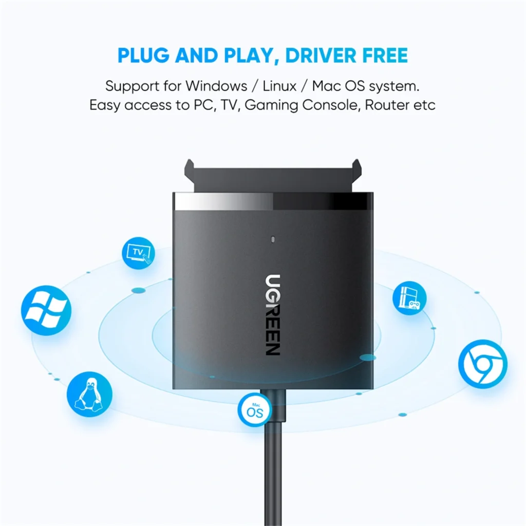 UGREEN CM257 USB3.0-turn 2.5/3.5-inch SATA hard disk converter circular wire with 12V power supply interface 60561
