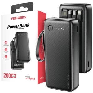 Ven Dens VD-PB059 Black 20000mAh 2.4A Power Bank with LED light with with Built-In Cables