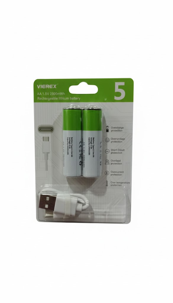 Vierex Rechargeable Cell with Type C Port AA Lithium Ion Battery